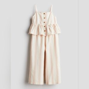 H&M 2 Piece Set Cream Striped Peplum Top & Wide Leg Pant 2T